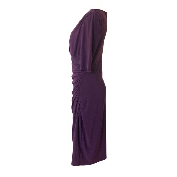 Lauren Ralph Lauren Dress Size 8 Purple Faux Wrap Ruched Short Sleeve V Neck - Picture 6 of 9